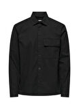 Only & Sons Normal Siyah Düz Erkek Gömlek ONSHARPER RIPSTOP WORKER OVERSHIRT