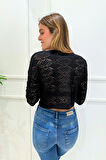 Only Kadın Onldana V Yaka Delik Desenli Örme Crop Hırka 15318445 Siyah