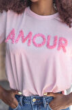 Only Kadın Onllucıa Yazı Detaylı Kısa Kollu %100 Pamuk T-Shirt 15324070 Şeker Pembe