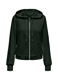 Only Kapüşon Yaka Düz Yeşil Kadın Sweatshırt ONLREBEL L/S ZIP STRING HOOD CC SWT