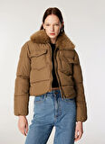 Only Açık Kahve Kadın Mont ONLMAGGI FUR PUFFER LIFE CC OTW