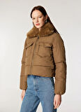 Only Açık Kahve Kadın Mont ONLMAGGI FUR PUFFER LIFE CC OTW