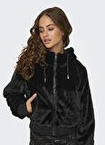 Only Siyah Kadın Mont ONLVENICE FAUX FUR HOOD BOMBER CC O