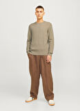 Jack & Jones Dik Yaka Fitted Kahve Erkek Kazak 12257771_JJEPERFECT KNIT CREW NECK
