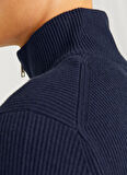 Jack & Jones Bisiklet Yaka A-Form Fit Lacivert Erkek Kazak 12257773_JJEPERFECT KNIT HALF ZIP S