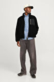 Jack & Jones Erkek Fermuarlı Siyah Sweat Polar Ceket - 12258417