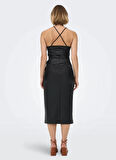 Only O Yaka Düz Siyah Standart Kadın Elbise ONLHERO S/S FAUX LEATHER DRESS PNT