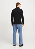 Jack & Jones Dik Yaka Regular Fit Siyah Erkek Kazak 12258473_JJPANNEL KNIT HALF ZIP AW2