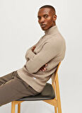 Jack & Jones Dik Yaka Regular Fit Kahve Erkek Kazak 12258473_JJPANNEL KNIT HALF ZIP AW2
