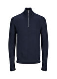 Jack & Jones Dik Yaka Regular Fit Lacivert Erkek Kazak 12258473_JJPANNEL KNIT HALF ZIP AW2