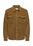 Only & Sons Rahat Kahve Düz Erkek Gömlek ONSMARLON 8W WASH CORD OVERSHIRT