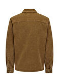 Only & Sons Rahat Kahve Düz Erkek Gömlek ONSMARLON 8W WASH CORD OVERSHIRT
