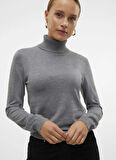Vero Moda Balıkçı Yaka Dar Gri Kadın Kazak VMIRIS LS ROLLNECK PULLOVER GA NOOS