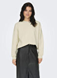 Only O Yaka Baskılı Krem Kadın Sweatshırt ONLZENJA BOXY L/S BOX SWT