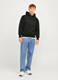 Jack & Jones Kapüşon Yaka Siyah Erkek Sweatshırt 12262811_JORFREDERIKSBERG SWEAT HOO
