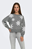 Only Kadın Onlrosıe Yıldız Desenli Bisiklet Yaka Örme Kazak 15328250 Gri