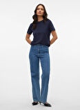 Vero Moda Bisiklet Yaka Mavi Kadın T-Shirt VMPAULINA SS T-SHIRT JRS NOOS