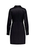 Only Gömlek Yaka Düz Siyah Standart Kadın Elbise ONLJANE LIFE L/S ISA DRESS PTM