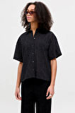 JJXX Kadın Jxmıllıe Rahat Kesim Dantel Detaylı Kısa Kollu %100 Pamuk Gömlek 12270924 Siyah