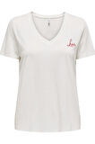 ONLNEW BELLE S/S LOVE V-NECK TOP BOX JRS P.BEYAZ