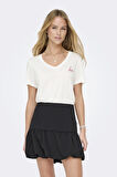 ONLNEW BELLE S/S LOVE V-NECK TOP BOX JRS P.BEYAZ