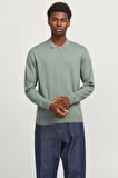 Jack & Jones Erkek Yarım Fermuarlı Polo Yaka Yeşil Kazak - 12268210