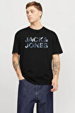 Jack & Jones Erkek Jjebryan Yazı Detaylı Bisiklet Yaka %100 Pamuk T-Shirt 12268127 Siyah