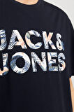 Jack & Jones Erkek Jjebryan Yazı Detaylı Bisiklet Yaka %100 Pamuk T-Shirt 12268127 Lacivert