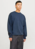 Jack & Jones Bisiklet Yaka Lacivert Erkek Sweatshırt 12268273_JJECHARGE FADED SWEAT CREW