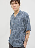 Jack & Jones Rahat Mavi Erkek Gömlek 12273289_JPRBLUVINCENT PRINT RESORT