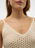 Vero Moda V Yaka Normal Krem Kazak Kadın VMREGINA SL V-NECK TOP