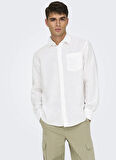 Only & Sons Normal Beyaz Düz Erkek Gömlek ONSCAIDEN LIFE REG LS 1 PKT SHIRT N