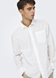 Only & Sons Normal Beyaz Düz Erkek Gömlek ONSCAIDEN LIFE REG LS 1 PKT SHIRT N