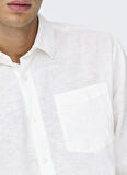 Only & Sons Normal Beyaz Düz Erkek Gömlek ONSCAIDEN LIFE REG LS 1 PKT SHIRT N
