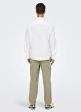 Only & Sons Normal Beyaz Düz Erkek Gömlek ONSCAIDEN LIFE REG LS 1 PKT SHIRT N