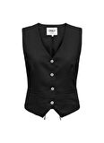 Siyah Kadın V Yaka Normal Kalıp Yelek ONLCARO S/L LINEN BLEND VEST CC TLR