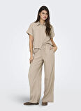Only Normal Gömlek Yaka Düz Açık Kahve Kadın Gömlek ONLCARO S/S LINEN BL BOXY SHIRT CC