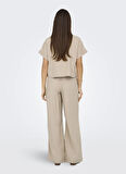 Only Normal Gömlek Yaka Düz Açık Kahve Kadın Gömlek ONLCARO S/S LINEN BL BOXY SHIRT CC