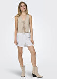 Only Orta Bel Rahat Beyaz Kadın Şort ONLCARO MW LINEN BL EMB SHORTS CC P