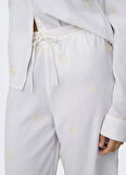 Only Orta Bel Rahat Beyaz Kadın Pantolon ONLCARO MW LINEN BL EMB WIDE PANT C