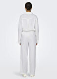 Only Orta Bel Rahat Beyaz Kadın Pantolon ONLCARO MW LINEN BL EMB WIDE PANT C