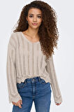 Only Kadın Regular Fit V Yaka Bej Örme Kazak - 15339529