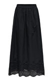Only Kadın Onllou Beli Lastikli Etek Ucu Dantelli %100 Pamuk Maxi Etek 15342574 Siyah