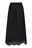 Only Kadın Onllou Beli Lastikli Etek Ucu Dantelli %100 Pamuk Maxi Etek 15342574 Siyah
