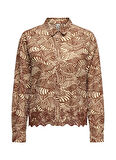 Only Normal Gömlek Yaka Desenli Bordo Kadın Gömlek ONLLOU LIFE EMB L/S SHIRT PTM