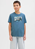 Jack & Jones Baskılı Mavi Erkek T-Shirt 12259476