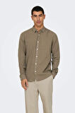 Only & Sons Erkek Onscaiden Slim Fit Keten Gömlek 22012321 Kahverengi