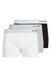 Jack & Jones Erkek Jacsense 3'lü Boxer 12276566 Siyah-Beyaz