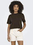 Only O Yaka Düz Kahve Kadın T-Shirt ONLMONJA LIFE S/S TEE JRS NOOS
