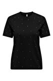 Only Kadın Onlglobe Taş Detaylı Sıfır Yaka %100 Pamuk T-Shirt 15342984 Siyah